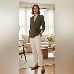 Spanx Large Crepe Wrap Blazer Midnight Olive Careerwear Quiet Luxury Aesthetic